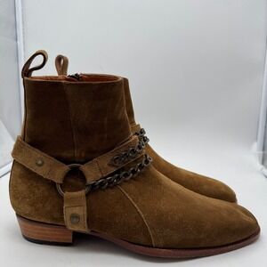 ORO Henrik Harness Boot Las Angeles Size 7 Men Brown Suede Zipper Biker w/ Chain